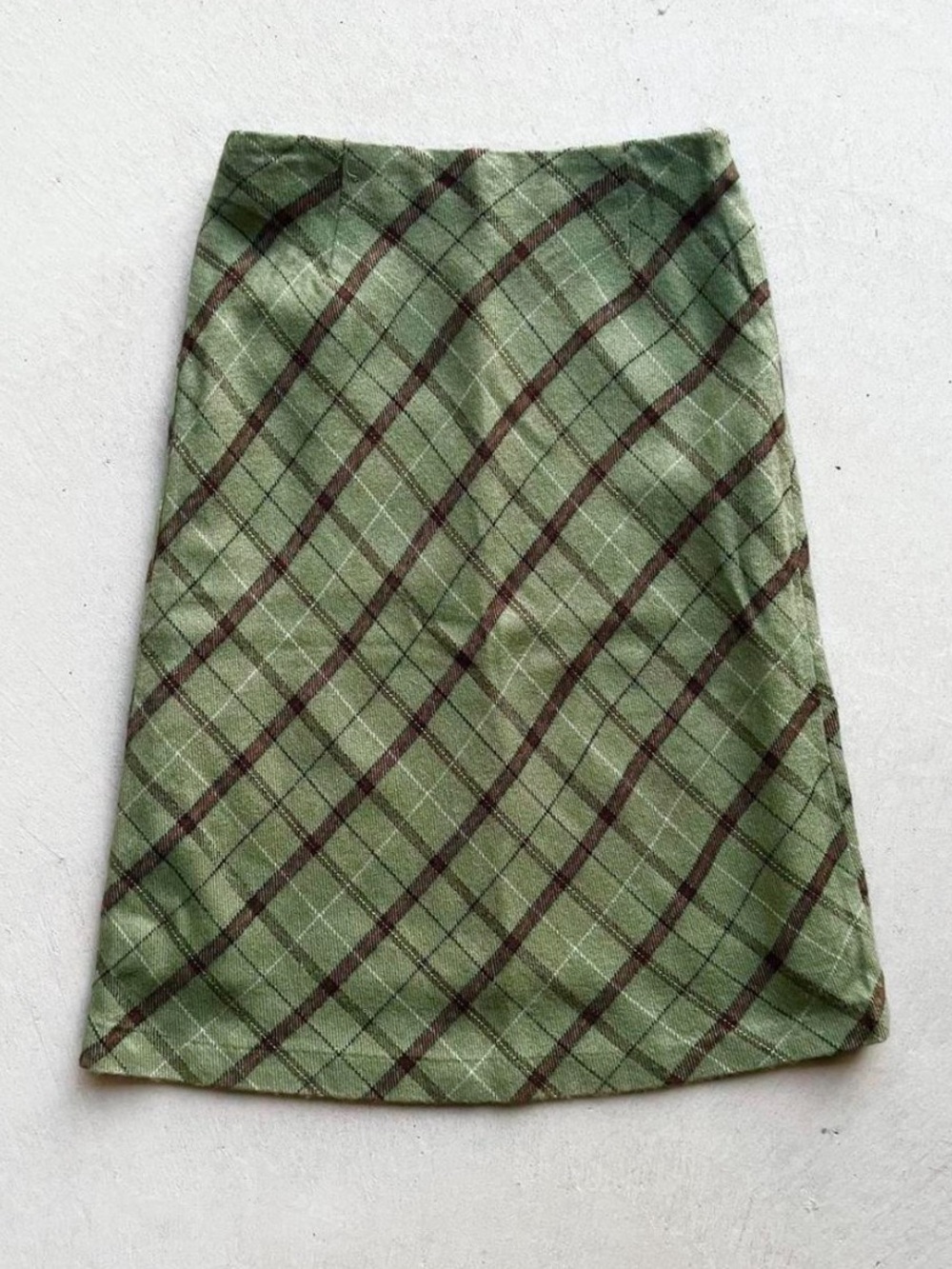 Vintage Green Plaid Midi Skirt